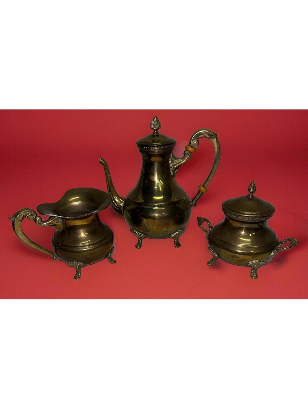 Antique Brass Tea Set: Teapots, Sugar Bowl, Milk Jug Creamer - Vintage Elegance